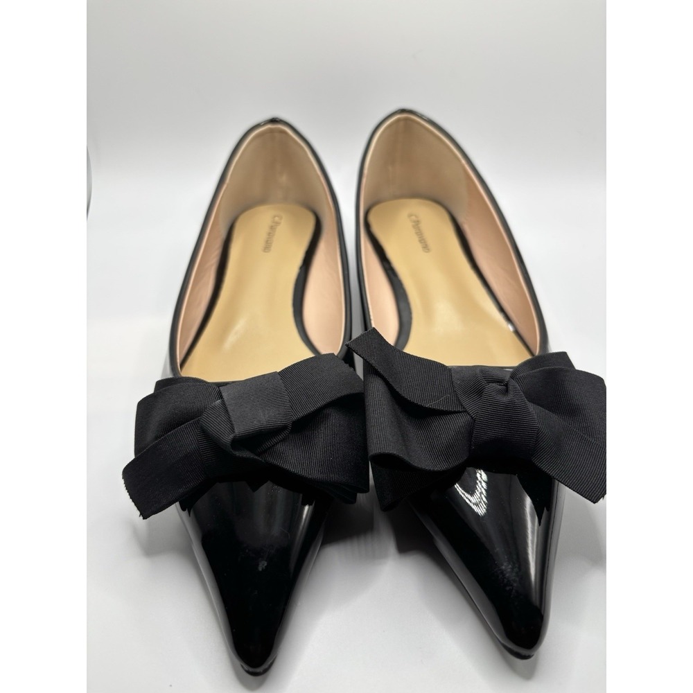 New C.Paravano Women's Flats Black Ballet Flats with Bow Patent‎ Leather  Sz 7.5